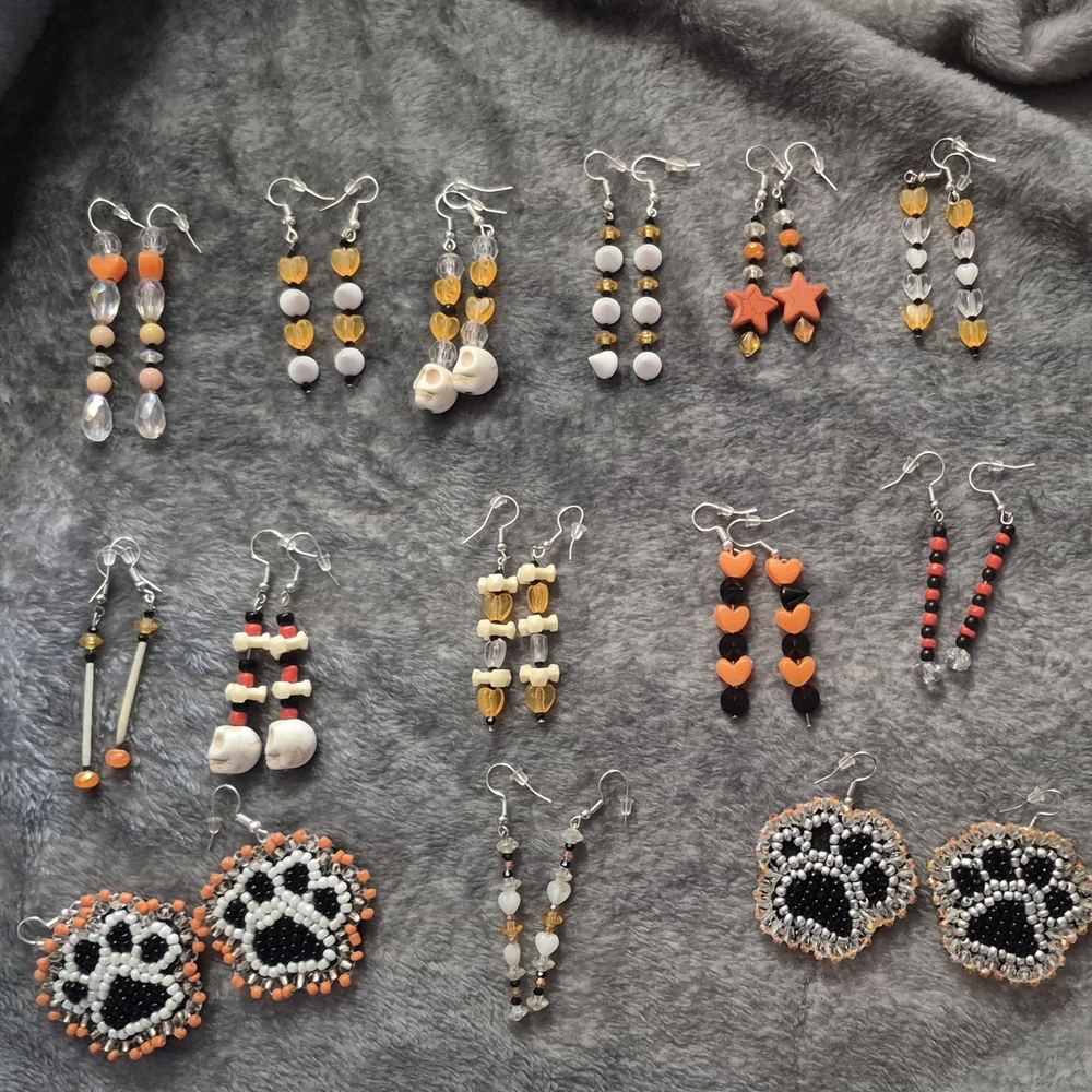 Elegant Beaded Earrings Set - Orange, Black, Silver - Picture 1 of 1